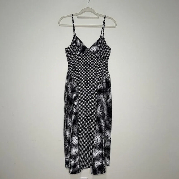 Madewell Dress Women 2 Midi Empire Waist Navy Blue White Geometric Cotton Casual - Picture 1 of 9